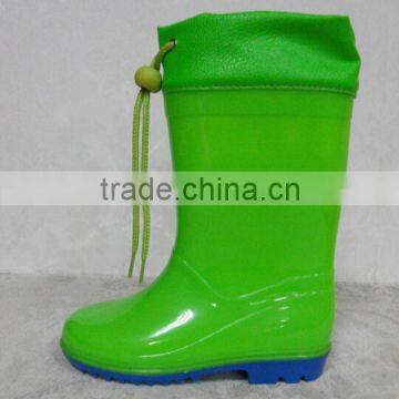 Pure color kids PVC rain boots with collar