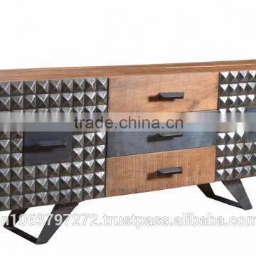 Buffet 2 Doors & 3 Drawers With Mango Wood Top And Iron Metal Base