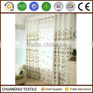natural material leaf pattern embroidered grommet curtain