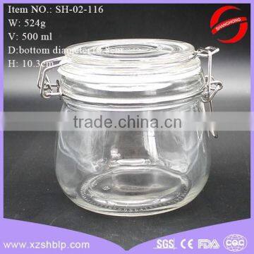 Air Tight Round clip top glass jar 500ml