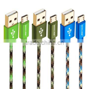 Voxlink high quality Camouflage Braided Gold Plug data cable micro usb cable