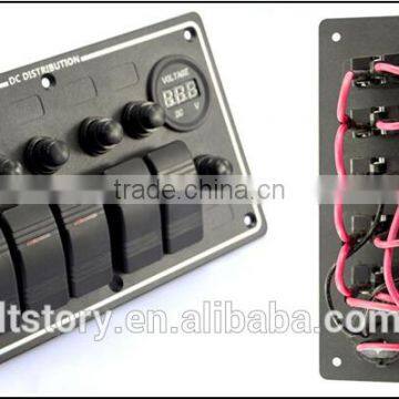 5 GANG LED Waterproof Rorcker Switches Aluminum Panel With Digital Voltmeter