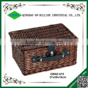 Antique Hand Woven Wicker Picnic Basket for Sale photo-2