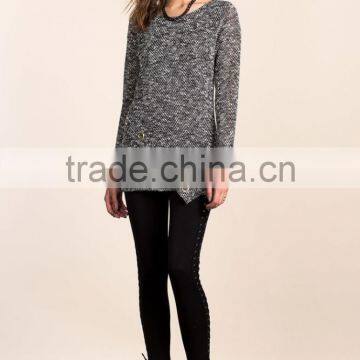 Nice Deign High Quality Girls Fancy Loose Neck Marled Sweater photo-5
