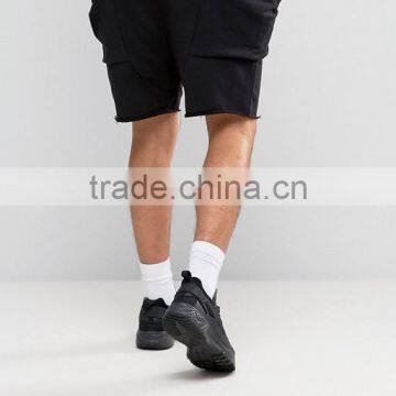 High Quality New Design Custom Raw Hem Drawstring Waist 100% Cotton Breathable Black Men's Sweat Big Side Pockets Fashion Shorts photo-2