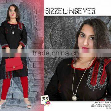 front open vented high low hem women kurta long blouse kurti with simple beads