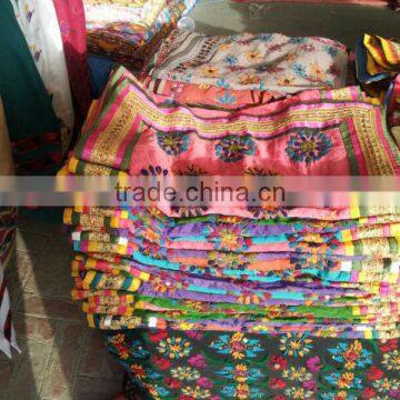 Hand Embroidered PHULKARI Chanderi DUPATTA SHAWL Scarf