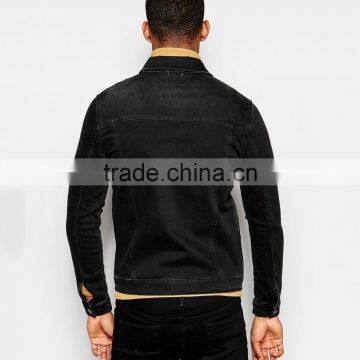 Slim Fit Zipper Black Denimmen's Jeans Jacket Black Customized Wholesale photo-2