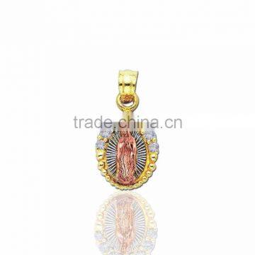 Three tone Plated mother mary medallion pendant