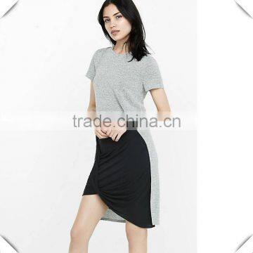 Fashion Design Womens Short Sleeve Side Split T Shirt Soft 100% Cotton Plain Solid Grey T Shirt Loose Longline T Shirt Dress photo-2