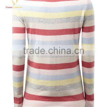 Custom Knitted Women Striped Cashmere Pullover Sweater