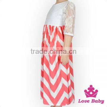 48BQA140 Long Frock Designs New Fashion Lace Sleeve Stripe Baby Girls Dress photo-4