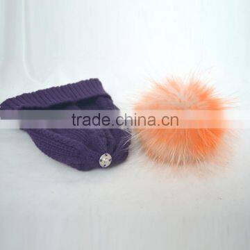 Myfur Popular New Cable Woolen Knitted Hat With Raccoon Pom Pom Top