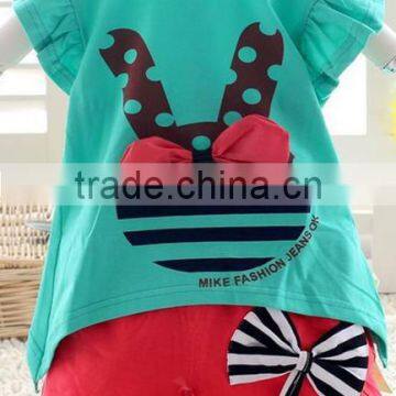 2014 Girls Summer Suit Easter Ruffle Pants Outfit, Girls Easter Bunny Outfit Set, Lovely Rabbit 2pcs Clothing Set With Bows photo-4