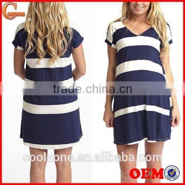 Blue White Stripe Print Maternity Dresses Wear for Pregnant 2015