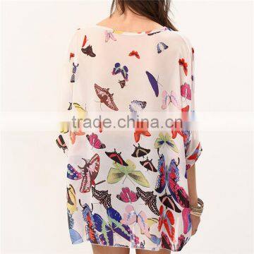 2017 Ladies Boho Batwing Sleeve Chiffon Butterfly Neck Design Blouse photo-4