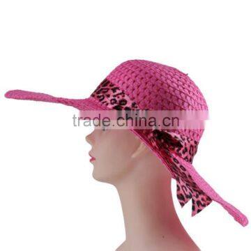 Leapord Chiffon Band Wide Brim Bucket Straw Cap Summer Outdoor Beach Hat photo-4
