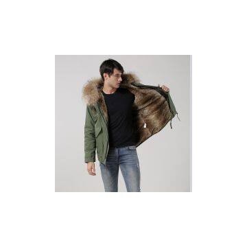 Stripe popular winter Long style Faux fur jacket with real raccoon fur hood