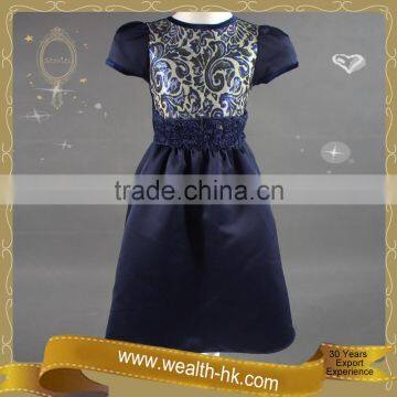 Shortsleeves Dark Blue Colour Kids Evening Ball Gown Dresses photo-5