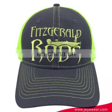 Custom fishing fluorescent green baseball hat with fish skull embroidery