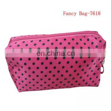 Lovely design dot polka printed satin fabric make up pouch bags