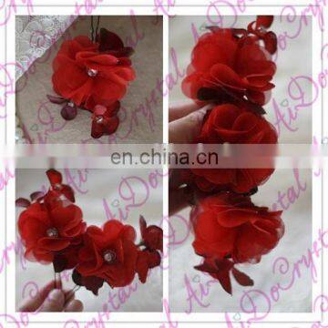 Aidocrystal Red Rose Hair Pin Flower Bobby Pins Red Hair Accessories for Bridal photo-2