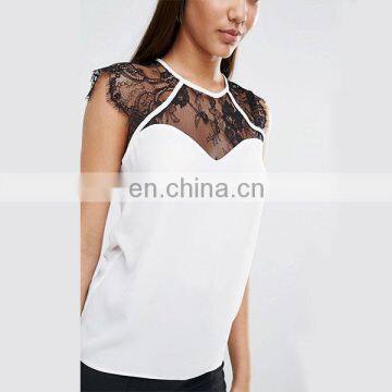 Latest elegant ladies tops summer fashion design lace blouse for women