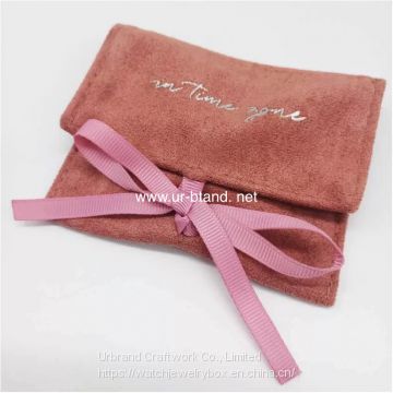 Jewelry Bag Custom Logo Printed Microfiber Jewelry Pouch With Ribbon Envelope Gift Packaging Bag