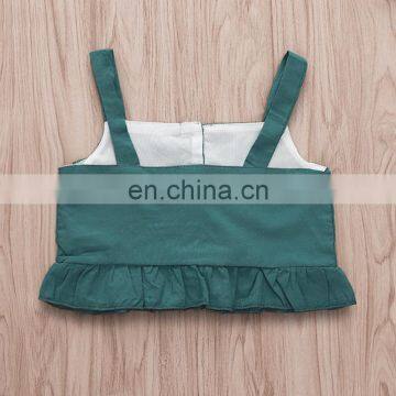 2019 New Summer Girls Green Buttons Tops & Floral Full Print Dress Skirt 2pc Set photo-3