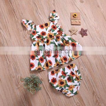 New Arrival Summer Toddler Kids Clothes Baby Girls Sunflower Tops Dress Pants Shorts Outfit Set Drop Shipping photo-2