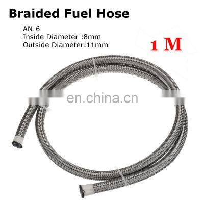 1-3m Universal Oil Line Hose Stainless Steel Braided PTFE Brake Fuel Hose Pipe Oil Cooler Tubing Silver Black for Fuel Supply