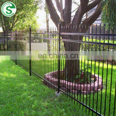 3 rail ornamental fencing spear top and flat top iron tubular fence