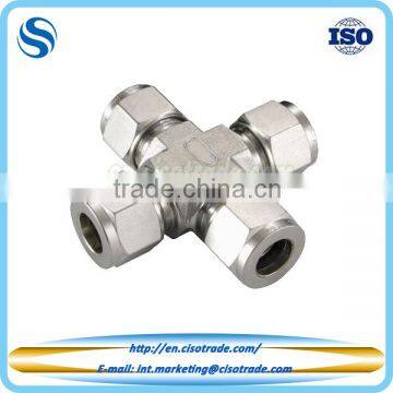 Double ferrule compression tube fitting, union cross fitting for imperail tubes, pipe connector