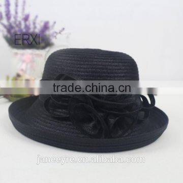 Latest Style Womens' Chuch Hat,Black Straw Hat With Sinamay Flower Decorate photo-6