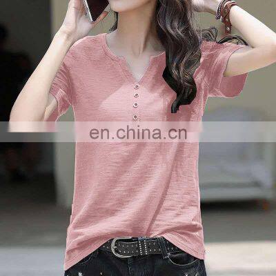 Manufacturer Wholesale Custom Sports and Leisure Pure Cotton Short-sleeved Women's Plus Size V-neck T-shirt photo-3