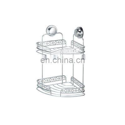 Hot Sales Suction Cup Corner Shower Caddy Two Tier Iron Wire Rack Bathroom Corner Shelf