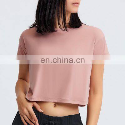 Summer Women Quick Dry Sexy Cropped Navel Loose Breathable Fitness Run Workout Shirt Gym Tank Top Yoga Crop Custom Logo Clothing photo-3