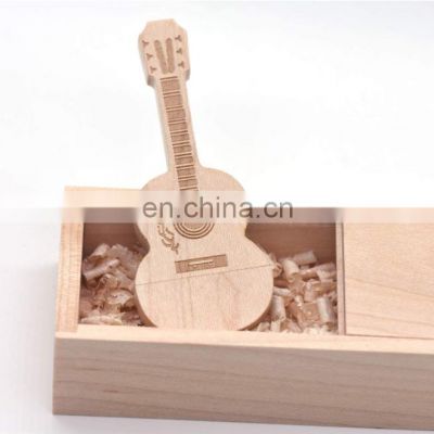 Advertising Logo Customized Birthday Gift Wooden Guitar U Disk Environmental Protection USB Flash Disk Surface Engraving