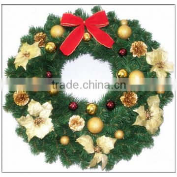 24 inch Decorated Red /Yellow/White Pine Sprinkle PET Wreath With Christmas Oranments