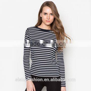 China Apparel Wholesale women Clothing stripe High Quality Longline Tall women's Cotton t shirts TS108