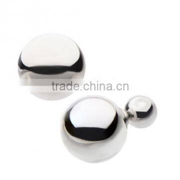 316L Stainless Steel Double Ball Stud Earrings, High Polished Dobule Ball Earrings