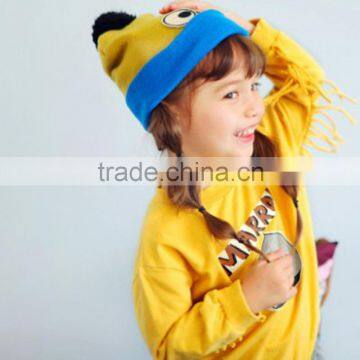 Fashion Cute Lovely Eyes Applique Fixed Kids Boys Girls Pompom Hat Beanie photo-3