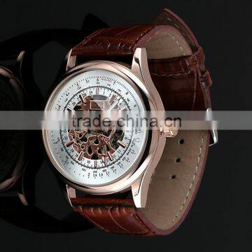 2015 Luxury Watches Men White Face Leather Skeleton Watch WM403 photo-2