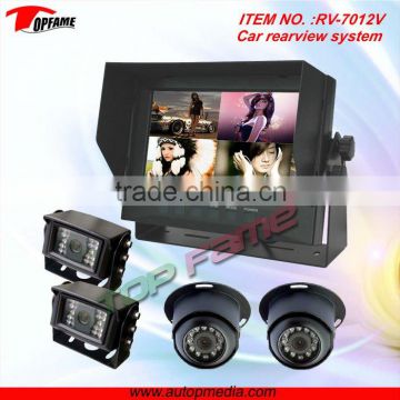 RV-7012V truck backup camera system with 7inch waterproof, metal housing, QUAD monitor