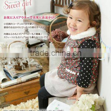 Japanese wholesale products high quality flower pattern baby winter vest for children toddler clothing kids wear infant clothes