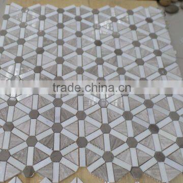 Diamond Pattern Marble Mosaic Tiles ( Athen White+Oak White+Pure White Marble) photo-6