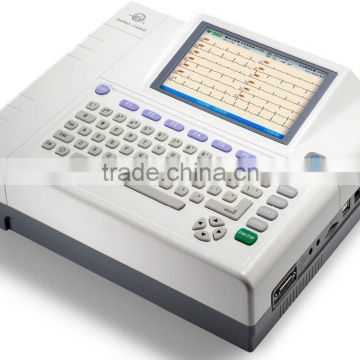 Portable 12 channel ECG machine, with intelligent design, 7" LCD and CE certification