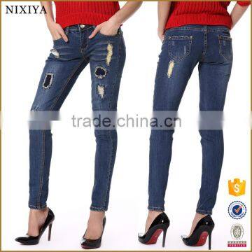 Wholesale fashion Denim Pants Women Dark Blue Jeans