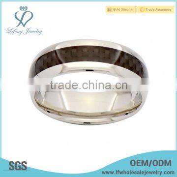 Coffee Carbon Fiber Inlay With Silver Polished Edges Titanium Ring, Wholesale Titanium Jewelry Design