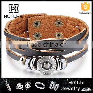 trendy wholesale jewellery snap button real leather bracelet alloy                        
                                                                                Supplier's Choice